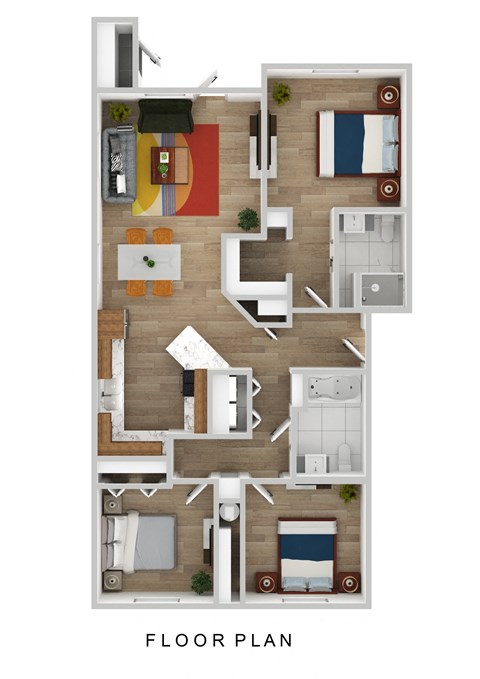 Floor plan for 3 beds, 2 baths, 1190 sqft